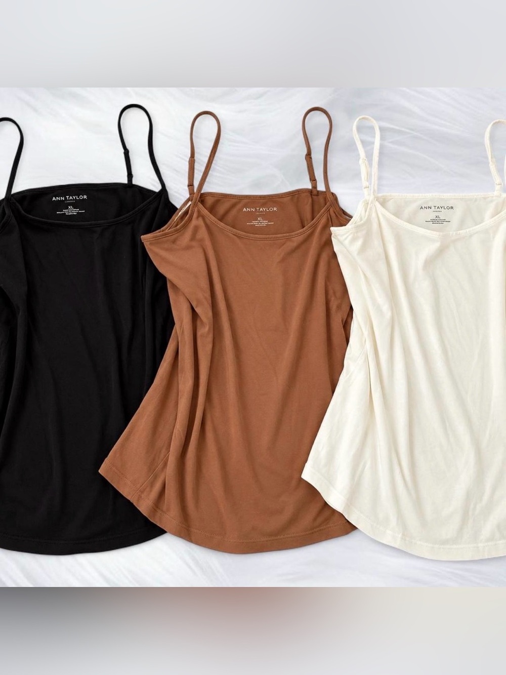 Ann Taylor Slim Strap Camisoles - Black, Brown, Cream Bundle of 3